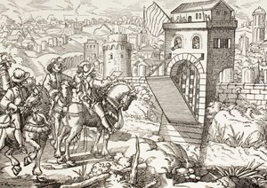 Belejring af en by. Den belejrende hær oplæser betingelserne for, at byen skal overgive sig og åbne portene. af Paul Lacroix