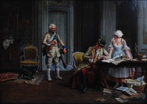 Le Billet de Logement. Olie på plade, signeret og dateret P Jazet 1879 af Paul Léon Jazet