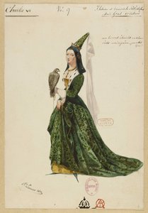 Isabella af Bayern. Kostumedesign til operaen Charles VI af Fromental Halévy, 1843.