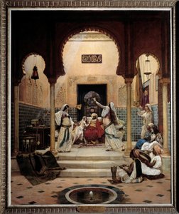 De østlige dansere (mave) i et harem distraherer en pasha. Maleri af Paul Bouchard (1853-1937) 1893 søn. 1,6x1,3 m Paris, musee d