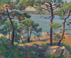 Fyrretræer ved Trieux-floden. 1913 af Paul Madeline