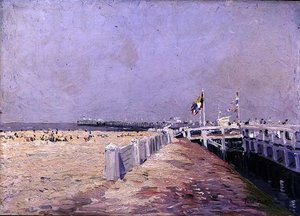 Den lille strand i Oostende (olie om bord) af Paul Mathieu