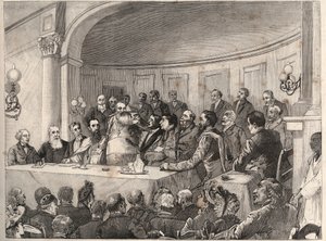 Antislaverikongressen afholdt i Paris den 21., 22. og 23. september 1890 i Geography Society i nærværelse af Jules Simon, Emile Keller og Monseigneur Lavigerie. Indgravering efter Paul Merwarts tegning i "The Illustrous World" fra 1890.