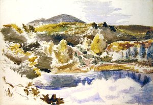 Den blå pool (akvarel på papir) af Paul Nash