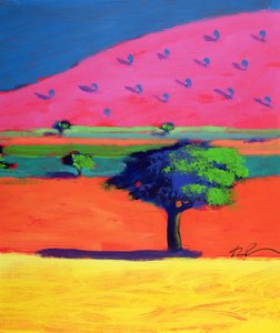 Pink Hill (akryl på kort) af Paul Powis
