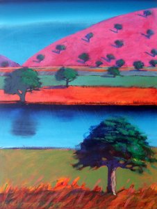 Pink Hill 2 (akryl på kort) af Paul Powis