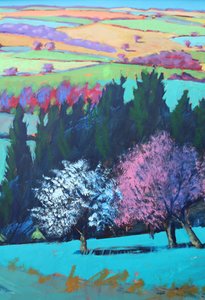 Teme Valley April close up 1 (akryl ombord) af Paul Powis