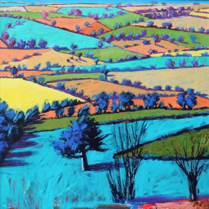 Teme Valley summer II (akryl om bord) af Paul Powis