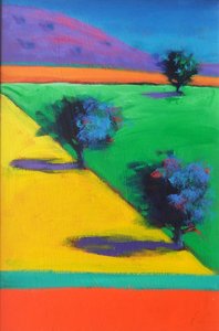 Yellow Field (akryl om bord) af Paul Powis