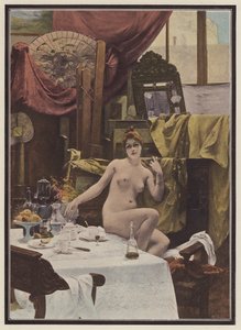 Kvinde i en kunstners atelier (farve litho) af Paul Quinsac