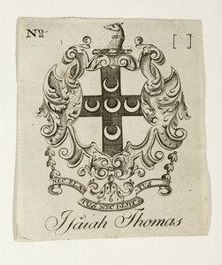 Bogplade for Isaiah Thomas (1749-1831), ca. 1765-1770 (gravering på lagt papir) af Paul Revere