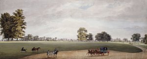 En vogn i parken ved Luton bliver mødt af ryttere og friskende føl, af Paul Sandby
