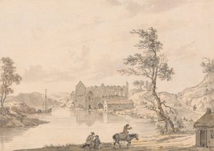 Askeaton Abbey nær Limerick, Irland ved floden Deel af Paul Sandby