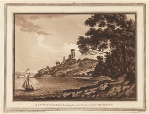 Benton Castle, ser ned ad Reach til Milford Haven af Paul Sandby