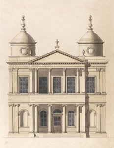 Udkast til en kirke. Oprids af vestfacaden af Paul Sandby