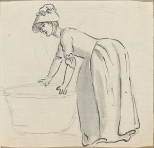 Pige med en motorhjelm på arbejde [recto] af Paul Sandby