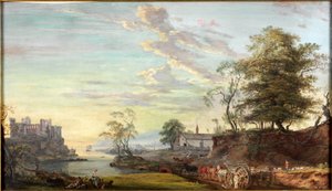 Landskab med Slot ved en Bugt, omkring 1769-1795 (Akvarel og gouache) af Paul Sandby