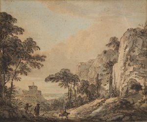 Landskab med rytter (pen, blæk, pensel og wc på papir) af Paul Sandby