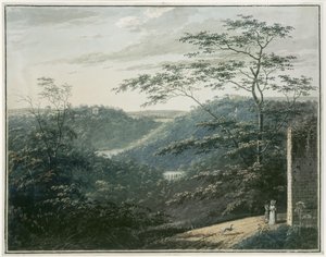 Landskab med vandfald og tempel af Paul Sandby
