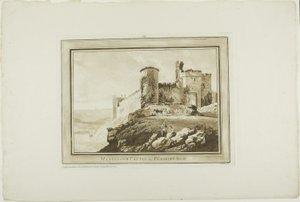 Manerbawr Castle i Pembroke Shire, fra Twelve Views in Aquatinta fra tegninger taget på stedet i det sydlige Wales af Paul Sandby