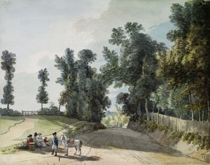 På vejen til Tonbridge: Rejsende hviler på et band ved siden af vejen, af Paul Sandby