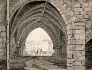 En del af Holyrood Abbey med udsigt over Canongate (pen og blæk med vask) af Paul Sandby