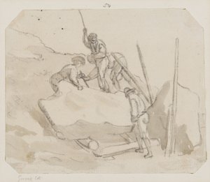 Quarrymen (blyant, pensel & grå vask på papir) af Paul Sandby