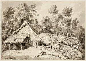 Stråtækt hytte af Paul Sandby