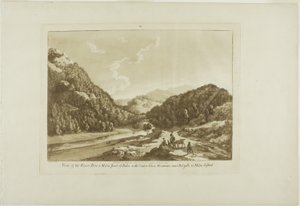 Udsigt over floden Dee 5 km fra Bala, med bjerget Cadar-Idris nær Dolgelli 30 km væk, planche ni fra Twelve Views in Wales af Paul Sandby