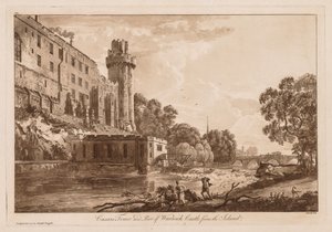 Udsigt over Warwick Castle: Caesars ower og en del af Warwick Castle fra øen, 1776. af Paul Sandby