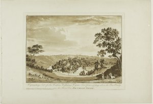 Wynnstay, sæde for Sir Watkin Williams Wynn Bart fra et sommerhus over den nye bro over floden Dee, Denbigh Shire af Paul Sandby