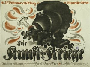 Plakat, der reklamerer for en udstilling af "Art in War"