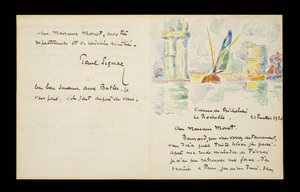 Autografbrev til Claude Monet, 21. juli 1920 af Paul Signac