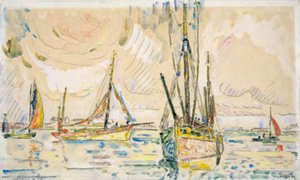 Fiskerbåde i havnen i Locmalo af Paul Signac