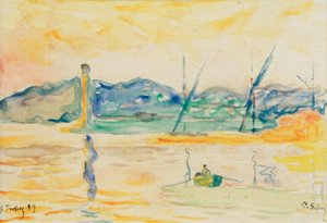 Indgang til havnen i Saint-Tropez ved solnedgang af Paul Signac