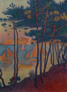 Sejl og fyrretræer af Paul Signac