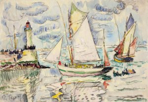 To fiskerfartøjer udfor indsejlingen til Granville havn af Paul Signac