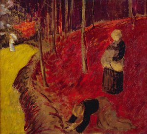Bregnesamlere i Bois d"Amour ved Pont Aven; Les Ramasseuses de Fougeres au Bois d"Amour ved Pont Aven, ca. 1910 af Paul Sérusier