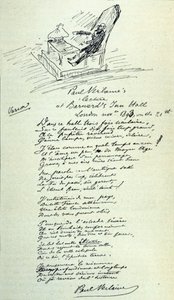 Digttegn af den franske digter Paul Verlaine (1844-1896) med skitse af repræsentanten under en oplæsning. 21/11/1893