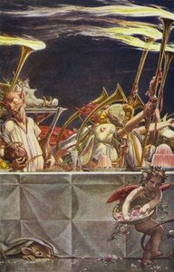 The Tempest af William Shakespeare, Act III, Scene 3 (farve litho) af Paul Vincent Woodroffe