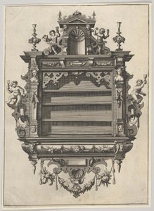 Vægmonteret hylde fra Verscheyden Schrynwerck ... [Plusieurs Menuiseries ...], 1658.