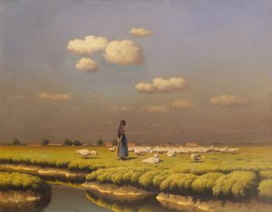 Landskab med gåsepige (olie på lærred) af Paul Wilhelm Keller-Reutlingen