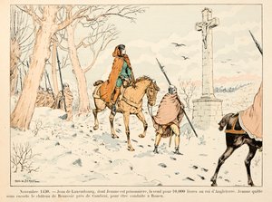 Illustration taget fra bogen "" Joan of Arc "" af Theodore Cahu og illustreret af Paul De Semant (1855-1915): November 1430 sælger Jean de Luxembourg Jeanne d