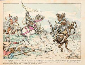 Illustration taget fra bogen "" Joan of Arc "" af Theodore Cahu og illustreret af Paul De Semant (1855-1915): 12. juni 1429 Lord of Lude dræber ved en bold under slaget ved Jargeau før Jeanne d