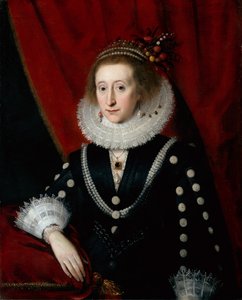 Portræt af en dame, der menes at være Lucy Harington (olie på lærred) af Paul van (circle of) Somer