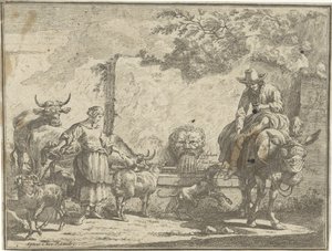 Kvinde og en mand på et æsel ved en vandkilde Pastorale landskaber (serietitel)
