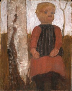 Barn i rød kjole på birkestammen af Paula Modersohn-Becker