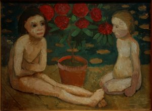 To siddende børnemapper af Paula Modersohn Becker
