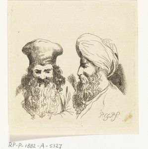 To mænds hoveder med turbaner