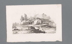 Udsigt over et hus beliggende ved en flod Principper for landskaber (serietitel) Principles de paysages (serietitel) af Paulus Lauters